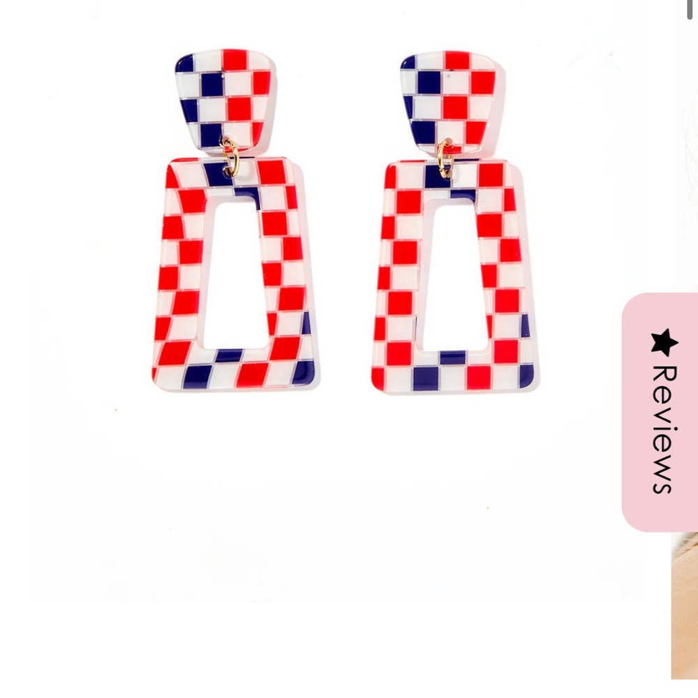 Kennedy-Blue & Red Checkered Earring